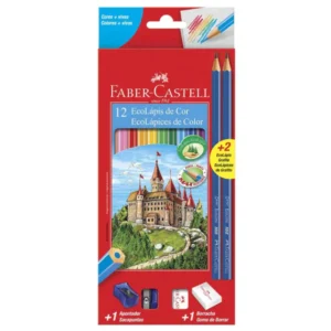 Lápis de cor sextavado 12 cores + 2 ecolápis grafite + borracha + apontador Ecolápis Faber Castell