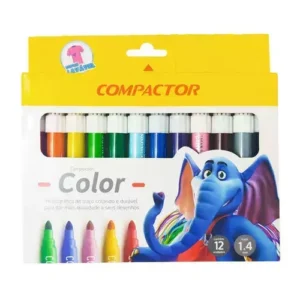 Caneta hidrográfica Color Jumbo com 12 cores - Compactor