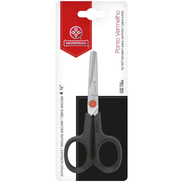 Tesoura escolar inox preta ponto vermelho Mundial - Imagem 2