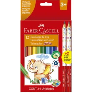 Lápis de cor jumbo triangular 12 cores + 2 lápis grafite Ecolápis Faber Castell