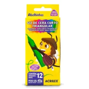 Giz de cera curto triangular 12 cores - Acrilex